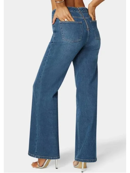 Bebe NWT High Waist Lace Up Wide Leg Jeans Size 32 - Picture 2 of 15